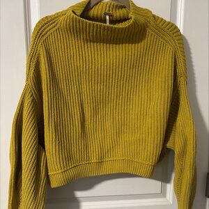 Free People Emmy Mock Neck Sweater Cropped XS Golden Yellow